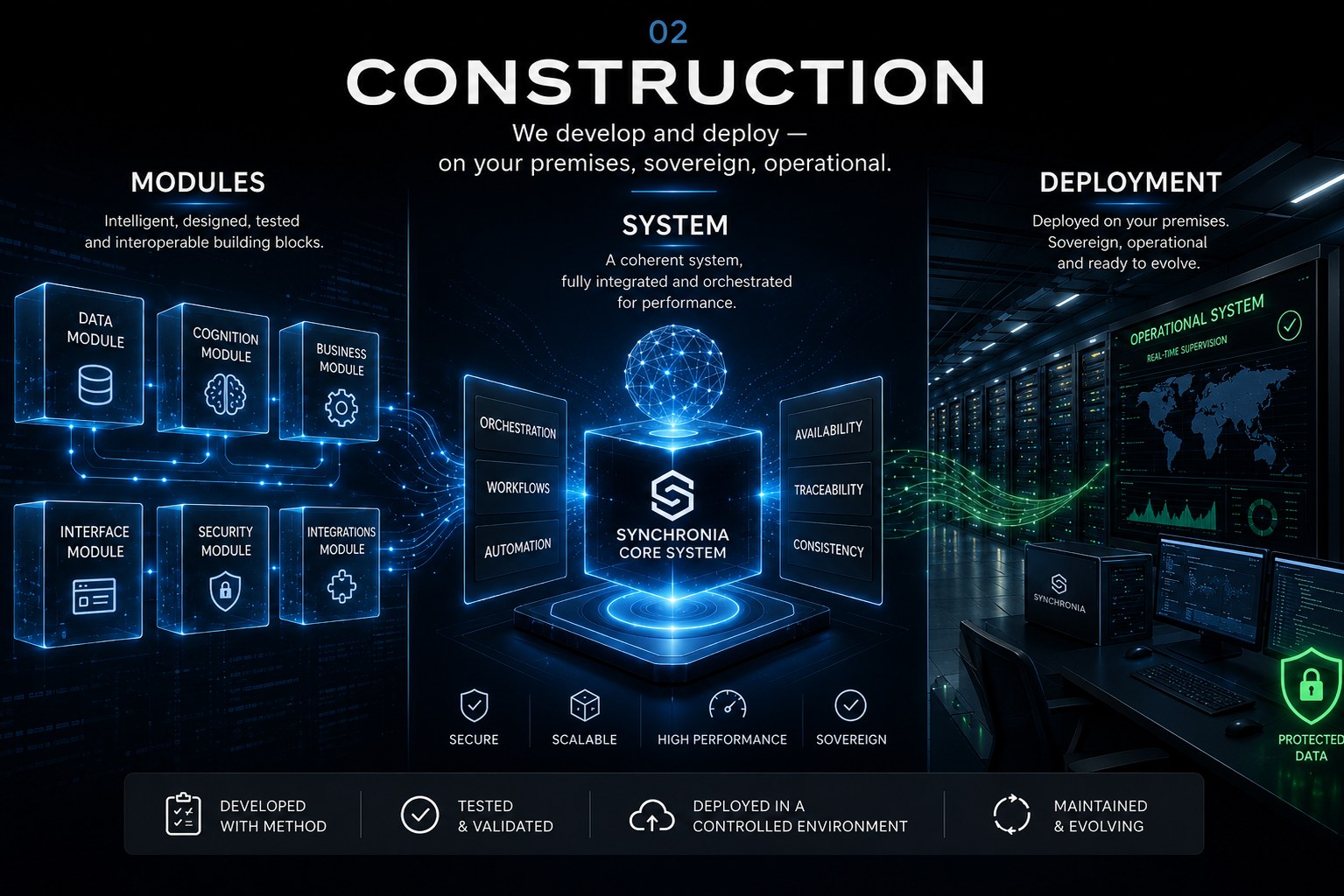 02 Construction — we build and deploy it: on your premises, sovereign, operational