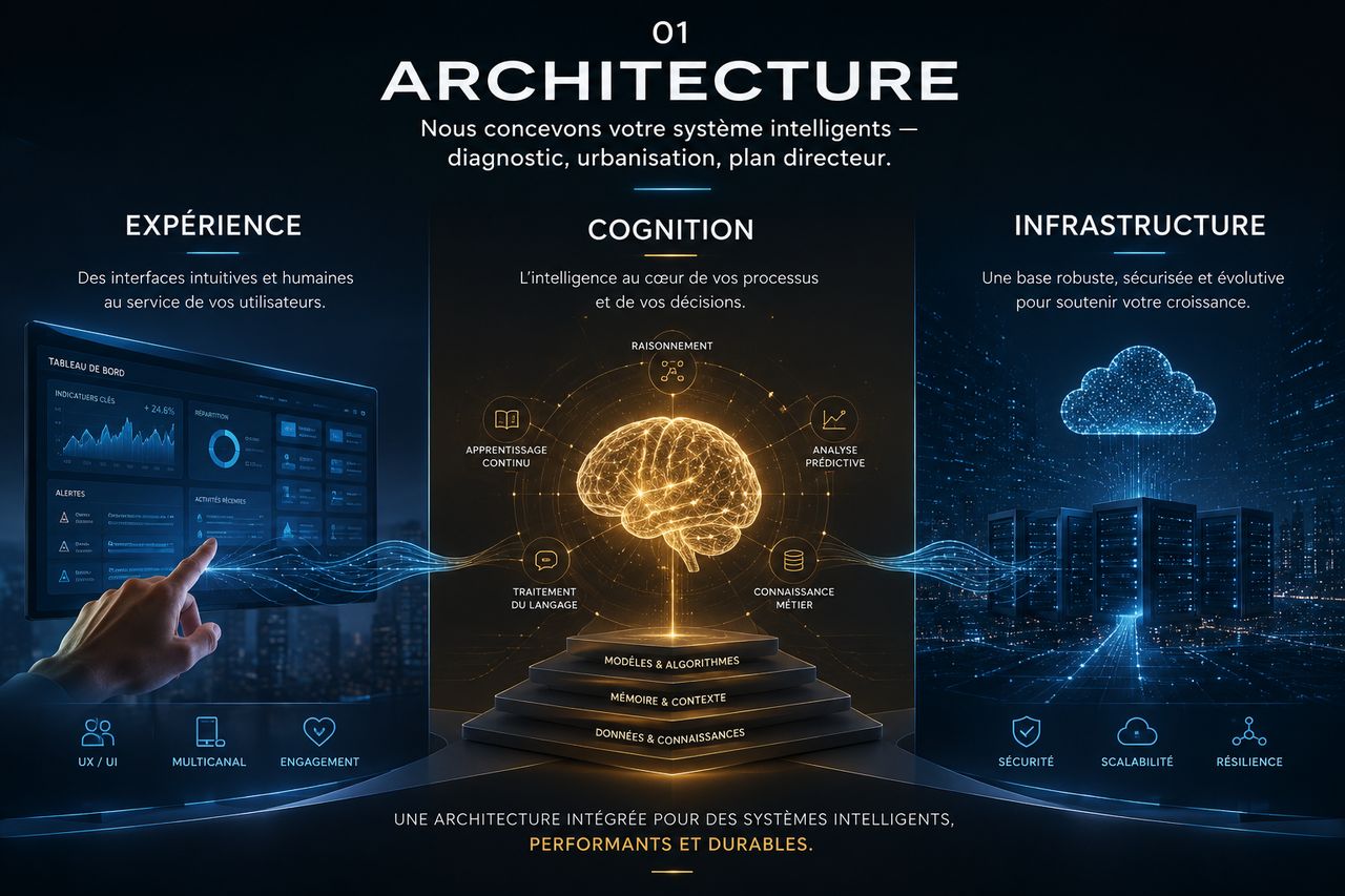 01 Architecture — nous concevons votre système intelligent : diagnostic, urbanisation, plan directeur