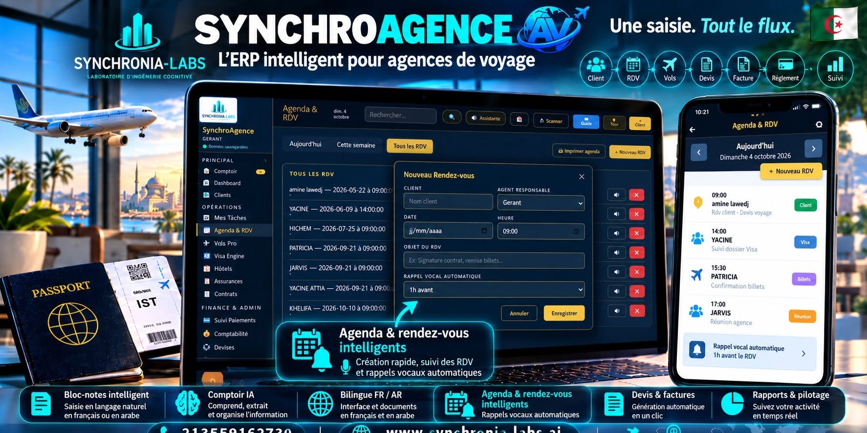 SynchroAgence — agenda et rendez-vous avec rappels vocaux