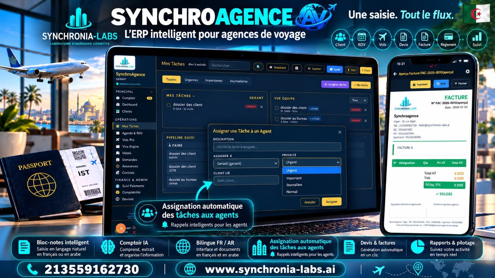 SynchroAgence — tâches et assignation aux agents