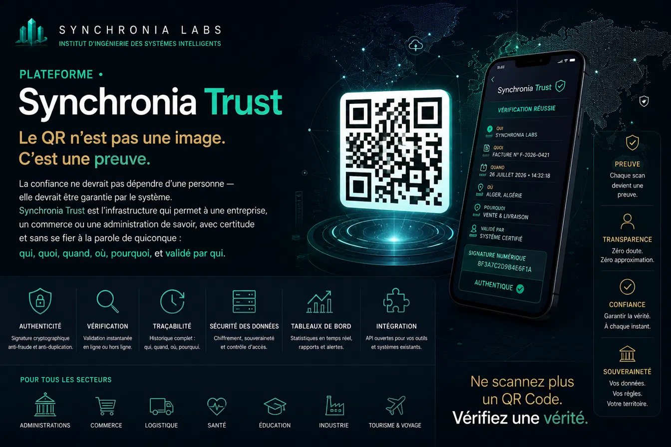 Synchronia Trust — le QR n'est pas une image, c'est une preuve